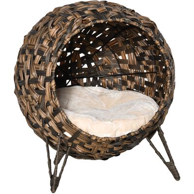 PawHut Katzenschrank - Rattan erhöhtes Bett mit Kissen PawHut Katzenschrank - Rattan erhöhtes Bett mit Kissen