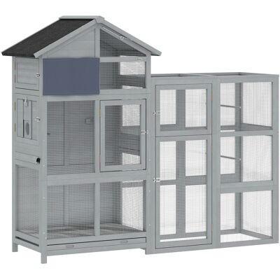 PawHut Voliere Vogelvoliere aus Holz mit Erweiterung 6 Sitzstangen 7 Türen Ablagefach Vogelkäfig mit herausziehbarer Schublade Edelstahlnäpfen Vogelhaus für Finken Wellensittiche Grau 196x60x164,5cm Aosom PawHut Voliere Vogelvoliere aus Holz mit Erweiterung 6 Sitzstangen 7 Türen Ablagefach Vogelkäfig mit herausziehbarer Schublade Edelstahlnäpfen Vogelhaus für Finken Wellensittiche Grau 196x60x164,5cm Aosom