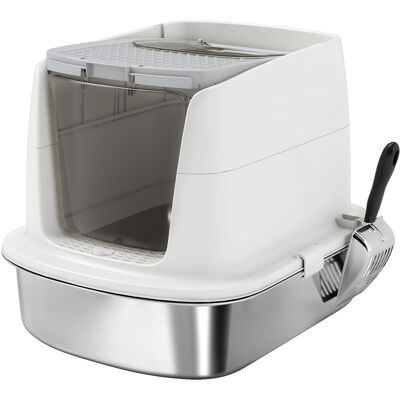 PawHut Katzenklo, Katzentoilette mit Deckel, Streuschaufel, Wanne aus Edelstahl, Katzentoilette mit eingebauter Streufilter, Deodorierungsbeutel, für Katzen bis 5 kg, Weiß Aosom PawHut Katzenklo, Katzentoilette mit Deckel, Streuschaufel, Wanne aus Edelstahl, Katzentoilette mit eingebauter Streufilter, Deodorierungsbeutel, für Katzen bis 5 kg, Weiß Aosom