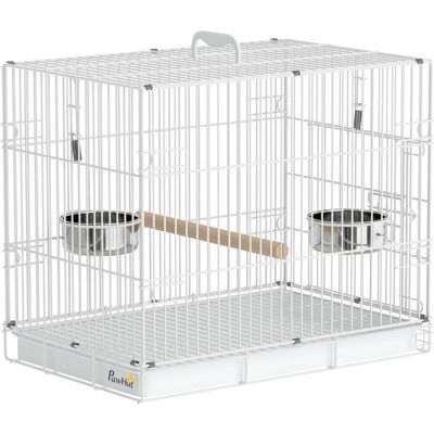 PawHut Vogelkäfig Klappbar Vogelhaus mit Holzsitzstange, 2 Futterschalen und Tragegrif Vogelvoliere aus Stahl mit herausziehbarer Tablett für Wellensittiche, Nymphensittiche Weiß 49 x 31 x 40 cm Aosom PawHut Vogelkäfig Klappbar Vogelhaus mit Holzsitzstange, 2 Futterschalen und Tragegrif Vogelvoliere aus Stahl mit herausziehbarer Tablett für Wellensittiche, Nymphensittiche Weiß 49 x 31 x 40 cm Aosom