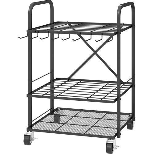 Outsunny Gartenwerkzeug-Organizer mit 9 Haken, Gartenwerkzeugträger 40 Fächer, Metall-Garagenwerkzeugträger auf Rädern für Astscheren, Schaufeln, Rechen, Schwarz Aosom