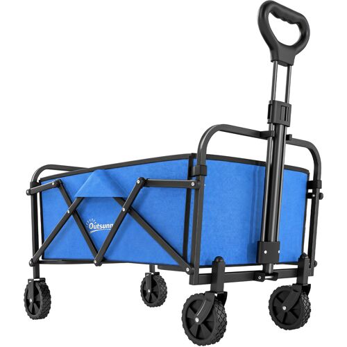 Outsunny Strandwagen mit Rädern, faltbarer Gartenwagen mit verstellbarem Griff, Metallrahmen, 68 kg Traglast, geländetauglicher Transportwagen, Garten, Camping, Einkauf, Azul Aosom