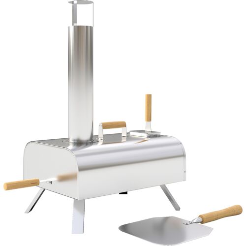 Outsunny Outdoor Pizzaofen Holzbefeuerter Pizza Ofen aus Edelstahl, Backofen mit 1cm dick Pizzastein Klappbein Pizzaschaufel Deckel Tragbarer Holzofen Pizzaöfen für Camping Garten Party Aosom