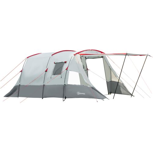 Outsunny Tunnelzelt 8-Personen Campingzelt mit Schlafkabine, Wohnzimmer, Tragetasche, 2000mm Wassersäule, Grau Aosom