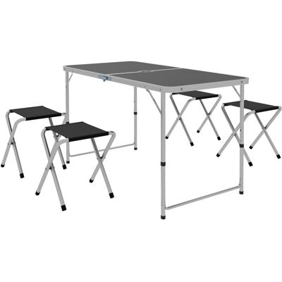 Outsunny Set zusammenklappbarer Campingtisch mit 4 Stühlen, höhenverstellbarer Picknicktisch, 4 Bänke und Sonnenschirmöffnung, aus Aluminium, für Picknick, See, Strand, Garten, Schwarz Aosom Outsunny Set zusammenklappbarer Campingtisch mit 4 Stühlen, höhenverstellbarer Picknicktisch, 4 Bänke und Sonnenschirmöffnung, aus Aluminium, für Picknick, See, Strand, Garten, Schwarz Aosom
