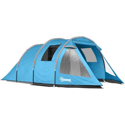 Outsunny Tunnelzelt 4-Personen Campingzelt mit 2 Räumen, UV-Schutz, Fenster, Tragetasche, 2000mm Wassersäule, Blau Aosom Outsunny Tunnelzelt 4-Personen Campingzelt mit 2 Räumen, UV-Schutz, Fenster, Tragetasche, 2000mm Wassersäule, Blau Aosom