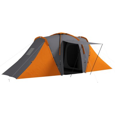 Outsunny Tunnelzelt, Campingzelt für 4-6 Personen, mit 2 Schlafzimmern Wohnbereich, Familienzelt mit Tragetasche, 2000mm Wasserabweisend Gruppenzelt, für Garten, Camping, Grau+Orange Aosom Outsunny Tunnelzelt, Campingzelt für 4-6 Personen, mit 2 Schlafzimmern Wohnbereich, Familienzelt mit Tragetasche, 2000mm Wasserabweisend Gruppenzelt, für Garten, Camping, Grau+Orange Aosom