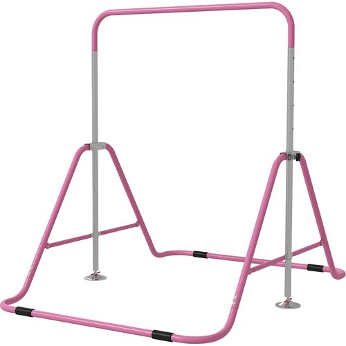 HOMCOM Kinderturnstange für Kinder, klappbar, Höhe verstellbar von 88 bis 128 cm, mit dreieckiger Stahlbasis, Rose Aosom