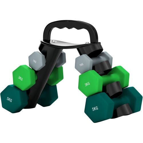 SPORTNOW Hanteln Set 6 Kurzhanteln mit Klappbarem Hantelständer, 2 x 1kg, 2 x 3kg, 2 x 5kg Hanteln, Kugelhantel für Fitness, Gymnastik, Zuhause Aosom