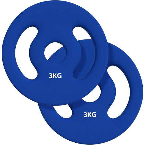 SPORTNOW 2er-Pack 3 kg Hantelscheiben, Hantelscheiben für 2,5 cm Stangen, mit einfachen Griffen für zu Hause, Fitnessstudio, Gewichtheben, aus Metall, Blau Aosom
