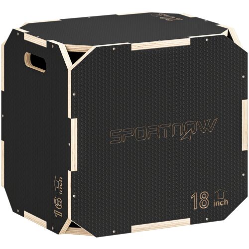SPORTNOW 3 in 1 Plyo Box, Sprungbox, eckenfreie Plyometric Plattform mit Griff, Plyometrisches Training, rutschfest Sprungtrainer für Zuhause, Fitnessstudio, 51 x 47,5 x 40,5 cm, Schwarz Aosom