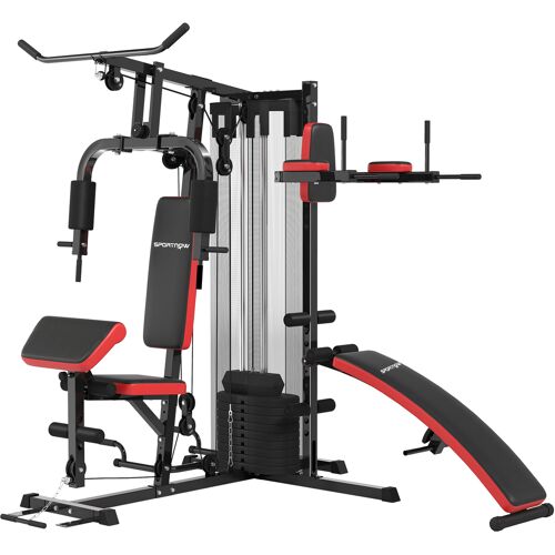 SPORTNOW Multi-Gym-Station mit 65 kg Gewichtsstapel, Kraftgerät mit Bauchbank, Liegestützgriff, Dip-Station, verstellbar, für Ganzkörpertraining Aosom