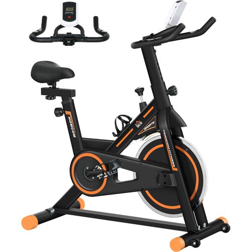 HOMCOM Heimtrainer für Zuhause, leises Indoor-Fitnessrad mit LCD-Bildschirm, verstellbarer Widerstand, Lenker und Sitz verstellbar, stationär für Zuhause, Belastung 120 kg, schwarz und orange Aosom