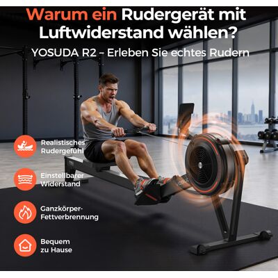 YOSUDA R2 Air Resistance Rudergerät, LCD-Display, für 150-210cm Körpergröße, 158kg Belastbarkeit, klappbar, Bluetooth APP, leise für Zuhause YOSUDA R2 Air Resistance Rudergerät, LCD-Display, für 150-210cm Körpergröße, 158kg Belastbarkeit, klappbar, Bluetooth APP, leise für Zuhause