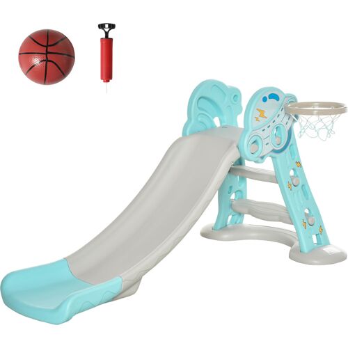 HOMCOM Kinderrutsche ab 18 Monaten faltbar mit 3 Stufen und Basketballkorb, Innen- und Außenbereich, 140x87x75cm, Blau und Grau Aosom