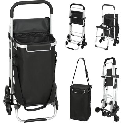 HOMCOM 3-in-1 Einkaufstrolley klappbar mit 40L Kapazität, klappbar Sitz, Trolley bis 25kg belastbar Einkaufswagen mit Kühlfach, verstellbarem Griff, Sackkarre Umhängetasche Treppensteiger Schwarz Aosom HOMCOM 3-in-1 Einkaufstrolley klappbar mit 40L Kapazität, klappbar Sitz, Trolley bis 25kg belastbar Einkaufswagen mit Kühlfach, verstellbarem Griff, Sackkarre Umhängetasche Treppensteiger Schwarz Aosom
