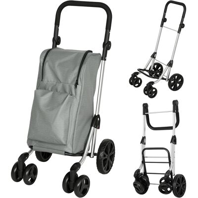HOMCOM Einkaufstrolley klappbar Einkaufswagen mit Kühlfach, verstellbar Griff, 46L Kapazität, 3in1 Trolley, Sackkarre & Umhängetasche Einkaufsroller mit abnehmbarer Tasche, 6 Rädern Grau Aosom HOMCOM Einkaufstrolley klappbar Einkaufswagen mit Kühlfach, verstellbar Griff, 46L Kapazität, 3in1 Trolley, Sackkarre & Umhängetasche Einkaufsroller mit abnehmbarer Tasche, 6 Rädern Grau Aosom