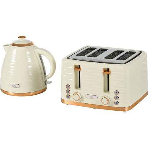 HOMCOM Wasserkocher Toaster Set Frühstück-Set mit 1,7L Wasserkocher, 4 Scheiben Toaster, 2200 W, 7 Bräunungsstufen, Auftauen, Aufwärmen und Krümelfach, Otter Thermostat, Beige Aosom