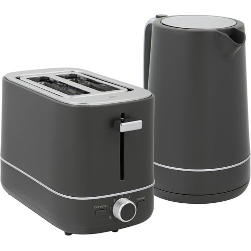 HOMCOM Wasserkocher Toaster Set 2200 W 1,7L Wasserkocher, 2 Scheiben Toaster, 6 Bräunungsstufen, Aufwärmen und Auftauen, Frühstück-Set mit Kalkfilter & Krümelfach, UK Otter Thermostat Grau Aosom
