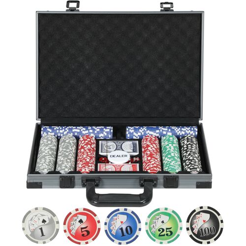 SPORTNOW Pokerkoffer Pokerset, Poker Komplett Set mit 400 Chips, 11,5 Gramm, 2 Kartendecks, 5 Würfeln, Dealer-Scheibe, Spielmatte, Aluminiumkoffer Aosom