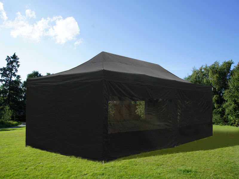 Dancover Faltzelt Faltpavillon Wasserdicht FleXtents PRO 4x8m Schwarz, mit 6 Seitenwänden