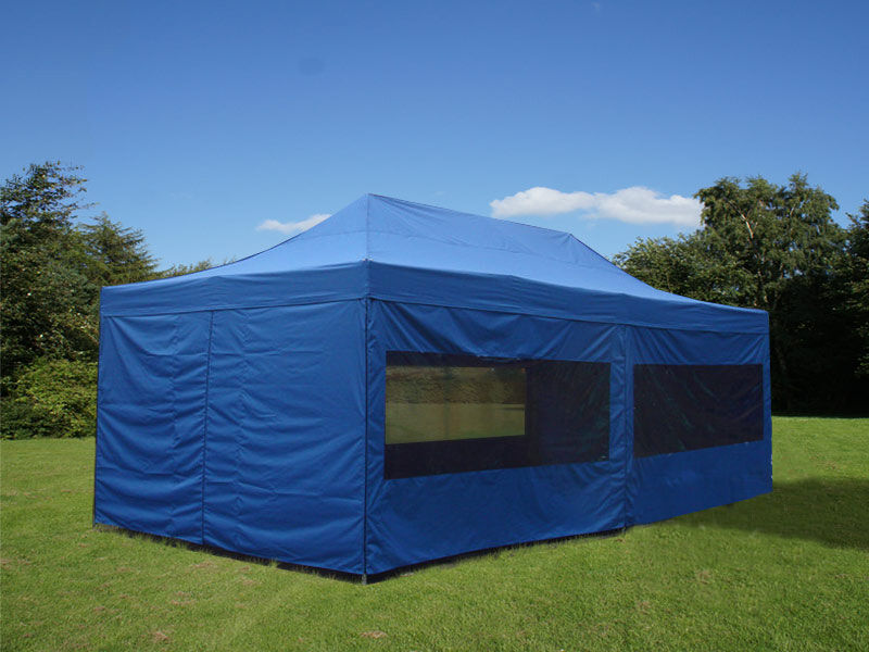 Dancover Faltzelt Faltpavillon Wasserdicht FleXtents PRO 4x8m Blau, mit 6 Seitenwänden