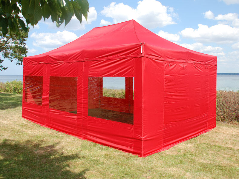 Dancover Faltzelt Faltpavillon Wasserdicht FleXtents PRO 4x6m Rot, mit 8 Seitenwänden