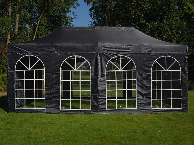 Dancover Faltzelt Faltpavillon Wasserdicht FleXtents Basic v.3, 3x6m Schwarz, mit 4 Seitenwänden