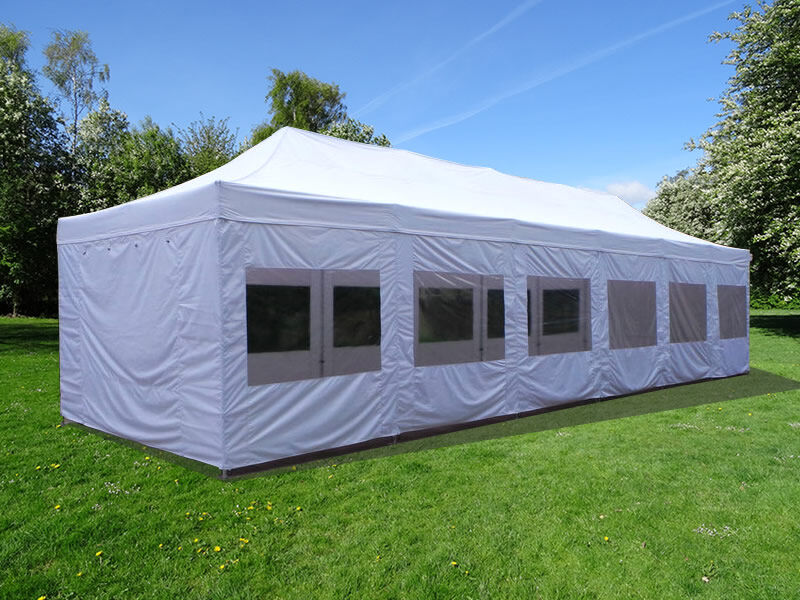 Dancover Faltzelt Faltpavillon Wasserdicht FleXtents PRO 4x12m Weiß, mit Seitenwänden