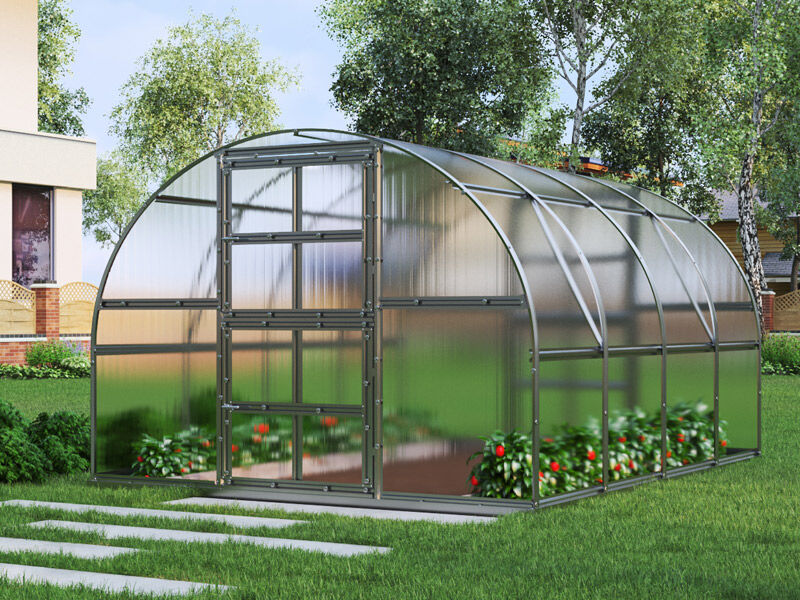 Dancover Gewächshaus Polycarbonat TITAN Arch 320, 12m², 3x4m, Silber