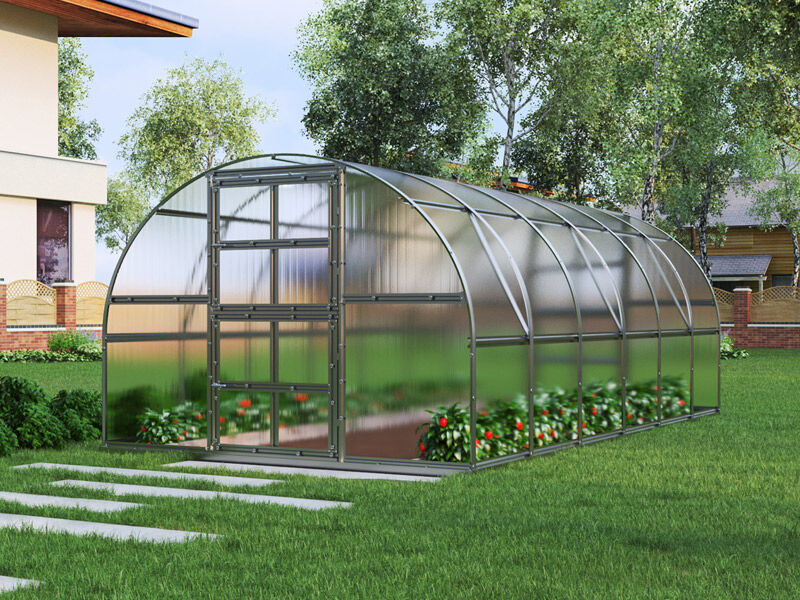 Dancover Gewächshaus Polycarbonat TITAN Arch 320, 18m², 3x6m, Silber