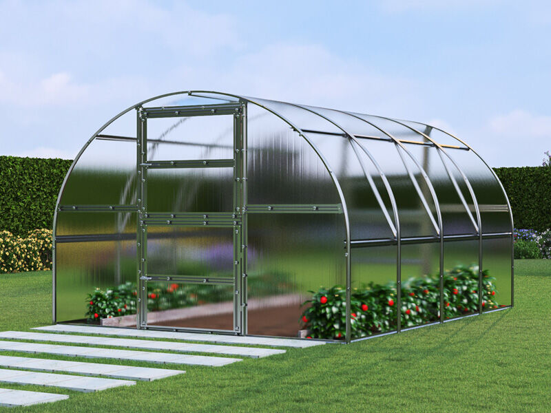 Dancover Gewächshaus Polycarbonat TITAN Arch 280, 12m², 3x4m, Silber