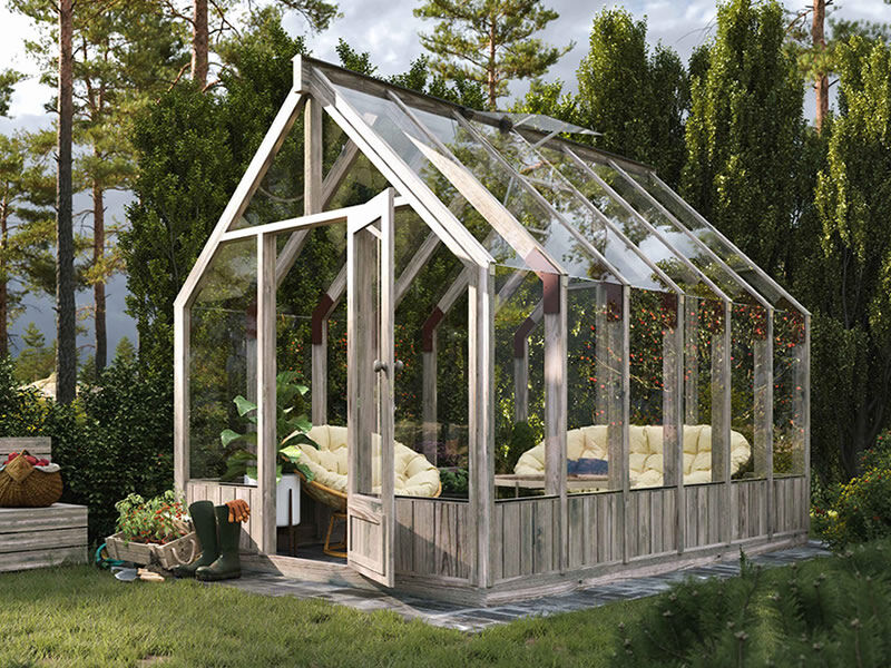 Dancover Gewächshaus/Gartenpavillon aus Holz, 2,4x3,63x2,83m, 8,2m², Grau