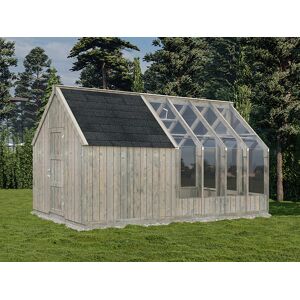 Dancover Gewächshaus/Gartenpavillon aus Holz mit Geräteschuppen Metallgerätehaus, 2,4x4,31x2,83m, 9,4m², Grau