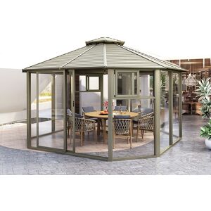 Dancover Pavillon San Bruno mit Seitenwänden aus Polycarbonat, achteckig 4,35x4,35m, Messing