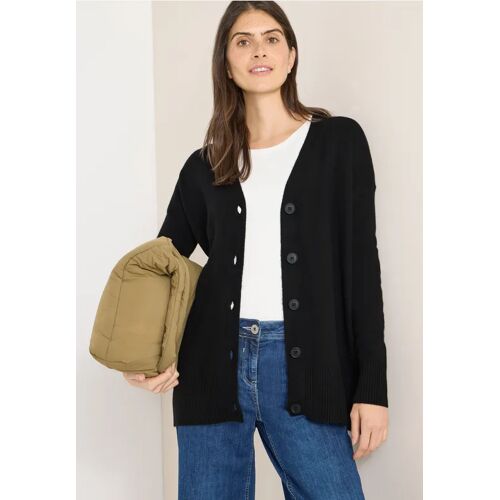 Cecil / Cardigan mit Knopfleiste - Black / Schwarz / 37% Baumwolle/34% Polyacrylic/26% Polyester/3% Elasthan / S XS L M