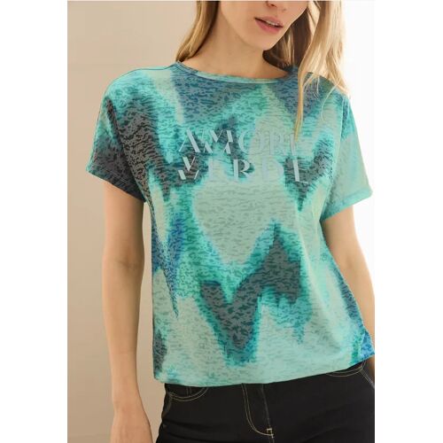 Cecil / Print-Shirt mit Wording - cool salvia green / Grün / 65% Polyester/35% Viskose / XL XXL XS L M