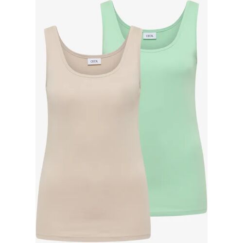 Cecil / Basic Top mit Rundhals im 2er-Pack - grain beige/juicy lime / Multicolour Grün Beige / 100% Organic Cotton / XL XXL 3XL S L XS M