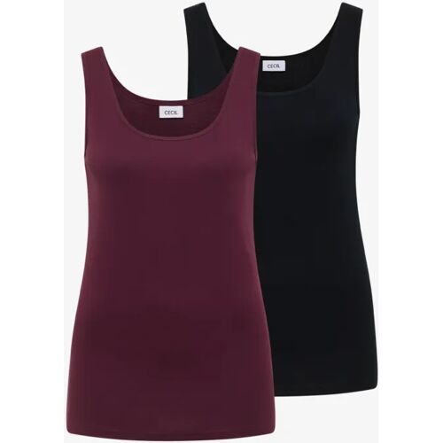 Cecil / Basic Top mit Rundhals im 2er-Pack - sweet grape red/universal blue / Multicolour Rot Blau / 100% Organic Cotton / XXL S 3XL XS XL L M