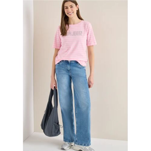 Cecil / T-Shirt mit Schmuckstein Wording - light blush rose / Rosa / 95% Baumwolle/5% Elasthan / XXL L XL XS M S