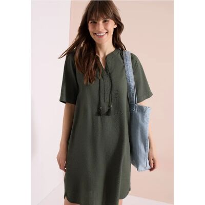 Cecil / Knielanges Kleid in Seersuckerqualität - khaki / Grün / 75% Baumwolle/25% Modal / M 3XL XS XXL L XL S Cecil / Knielanges Kleid in Seersuckerqualität - khaki / Grün / 75% Baumwolle/25% Modal / M 3XL XS XXL L XL S