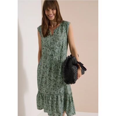 Cecil / Midikleid mit Split Neck und Print - khaki / Grün / 100% Viskose / XXL XL 3XL M L Cecil / Midikleid mit Split Neck und Print - khaki / Grün / 100% Viskose / XXL XL 3XL M L