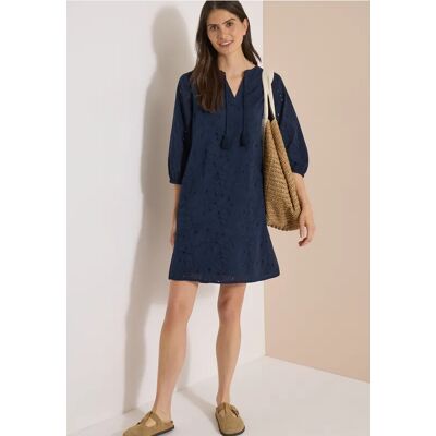 Cecil / Knielanges Kleid mit 3/4-Arm und Stickerei - universal blue / Blau / 100% Baumwolle / XXL XS S M XL L Cecil / Knielanges Kleid mit 3/4-Arm und Stickerei - universal blue / Blau / 100% Baumwolle / XXL XS S M XL L
