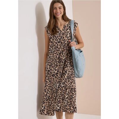 Cecil / Midi-Kleid mit Split Neck und Leo-Print - urban taupe / Beige / 100% Viskose / 3XL S L M XXL Cecil / Midi-Kleid mit Split Neck und Leo-Print - urban taupe / Beige / 100% Viskose / 3XL S L M XXL
