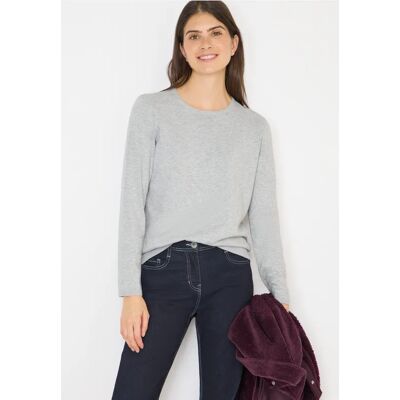 Cecil / Basic Pullover - chalk grey melange / Grau / 60% Baumwolle/40% Viskose / XL L XXL S M XS Cecil / Basic Pullover - chalk grey melange / Grau / 60% Baumwolle/40% Viskose / XL L XXL S M XS