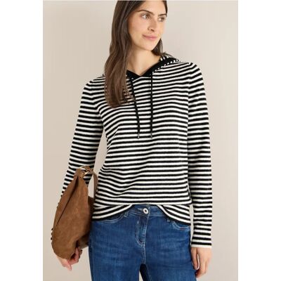 Cecil / Gestreifter Kapuzenpullover - Black / Schwarz / 37% Baumwolle/34% Polyacrylic/26% Polyester/3% Elasthan / XL M XS S XXL L Cecil / Gestreifter Kapuzenpullover - Black / Schwarz / 37% Baumwolle/34% Polyacrylic/26% Polyester/3% Elasthan / XL M XS S XXL L
