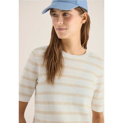 Cecil / Kurzarm Pullover mit Struktur und Streifen - pearl beige / Beige / 100% Baumwolle / L XL M XXL Cecil / Kurzarm Pullover mit Struktur und Streifen - pearl beige / Beige / 100% Baumwolle / L XL M XXL