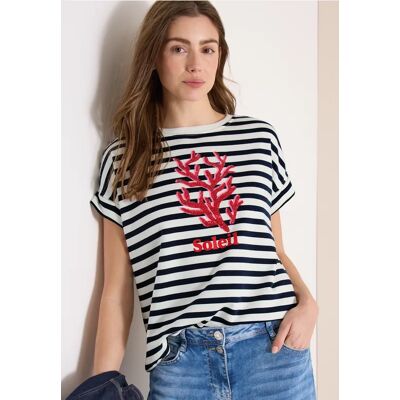 Cecil / Kurzarm Sweatshirt mit breiten Streifen - universal blue / Blau / 65% Baumwolle/35% Polyester / M XS XL S XXL L Cecil / Kurzarm Sweatshirt mit breiten Streifen - universal blue / Blau / 65% Baumwolle/35% Polyester / M XS XL S XXL L