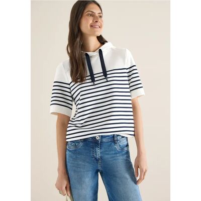 Cecil / Kurzarm Sweatshirt mit Kapuze und Streifen - universal blue / Blau / 90% Baumwolle/8% Polyester/2% Elasthan / M L XS XXL XL S Cecil / Kurzarm Sweatshirt mit Kapuze und Streifen - universal blue / Blau / 90% Baumwolle/8% Polyester/2% Elasthan / M L XS XXL XL S
