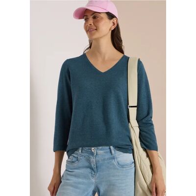 Cecil / 3/4-Arm Pullover mit V-Neck und Strukturfront - dull teal blue melange / Blau / 60% Baumwolle/40% Viskose / XS XL M S 3XL XXL L Cecil / 3/4-Arm Pullover mit V-Neck und Strukturfront - dull teal blue melange / Blau / 60% Baumwolle/40% Viskose / XS XL M S 3XL XXL L